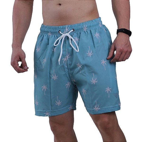 Shorts Tactel Masculino Marphim Escamas Palmeiras Azuis