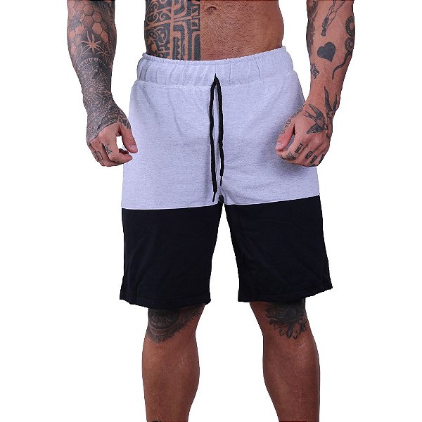 Bermuda Moletom MXD Conceito Mescla Alvejado e Preto