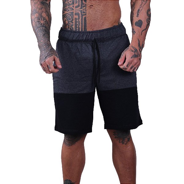 Bermuda Moletom MXD Conceito Cinza Escuro e Preto
