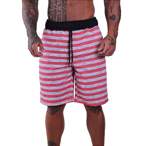 Bermuda Moletom MXD Conceito Listrado Rosa