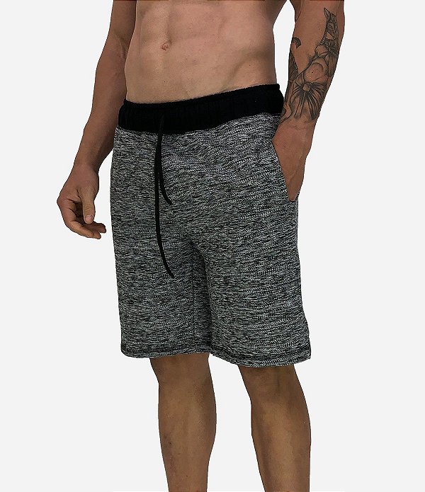 Bermuda Moletom MXD Conceito Rajado Cinza Preto