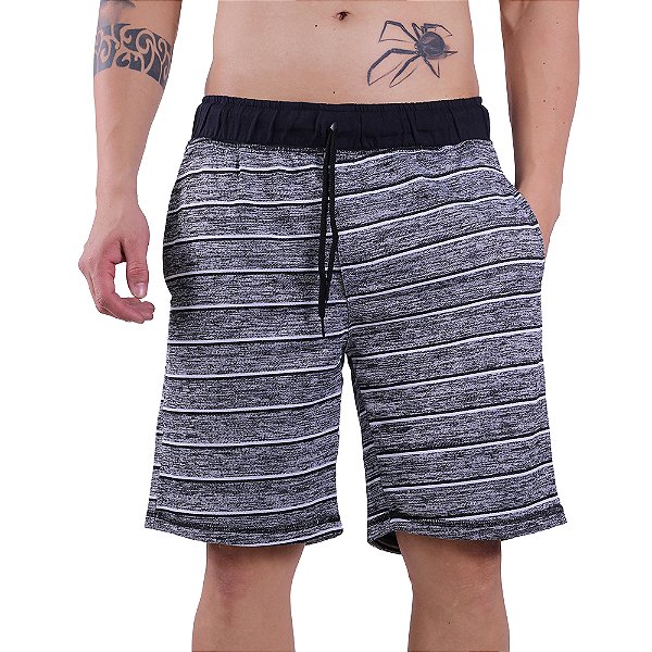 Bermuda Moletom MXD Conceito Chumbo Rajado Gray Listras Brancos