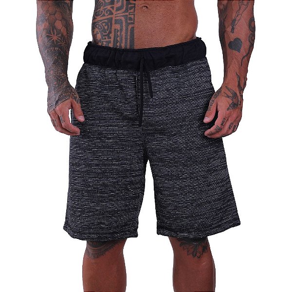 Bermuda Moletom MXD Conceito Preto Rajado Branco