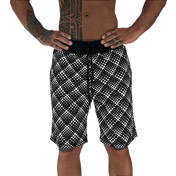 Bermuda Moletom MXD Conceito Preto Pontilhado Branco
