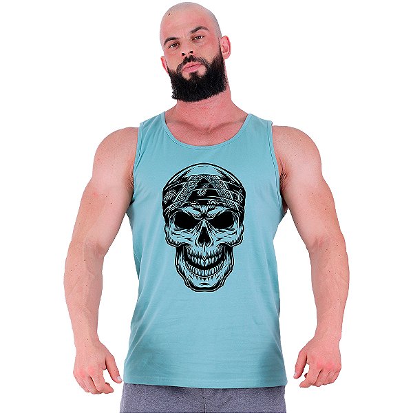 Regata Clássica Tradicional Masculina MXD Conceito Caveira Com Bandana