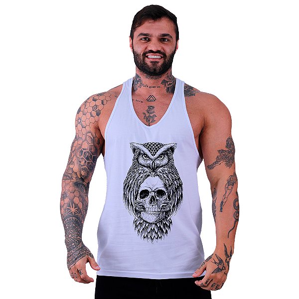Regata Cavada Masculina MXD Conceito Owl and Skull Coruja Sabedoria