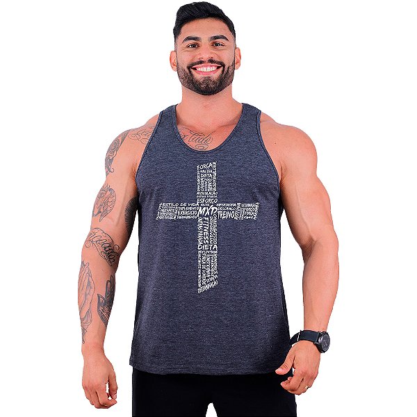 Regata Cavada Masculina MXD Conceito Crucifixo Motivacional Musculação Pesado