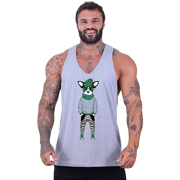 Regata Cavada Masculina MXD Conceito Stylish Dog Estiloso Bulldog Francês