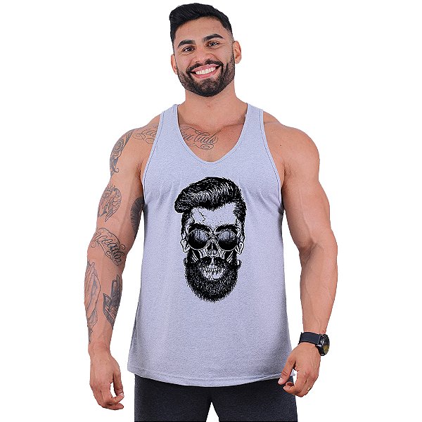 Regata Cavada Masculina MXD Conceito Caveira Hipster Óculos Redondo