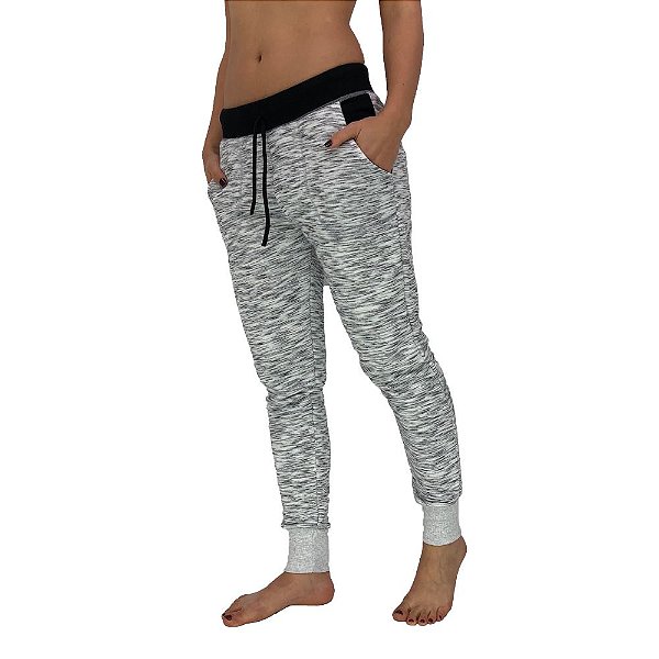 Calça Feminina Moletom MXD Conceito Rajado Tons de Cinza