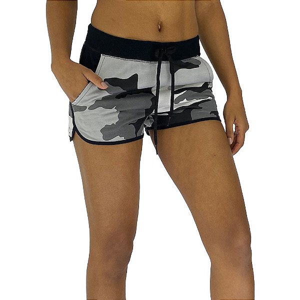 Shortinho Feminino Moletom MXD Conceito Camuflado Cinza Claro