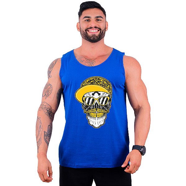 Regata Clássica Tradicional Masculina MXD Conceito Skull Caveira Dente De Ouro