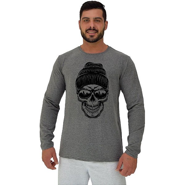 Camiseta Manga Longa Moletinho MXD Conceito Caveira De Gorro Na Metropole
