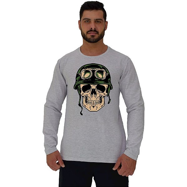 Camiseta Manga Longa Moletinho MXD Conceito Caveira Militar Skull Hard