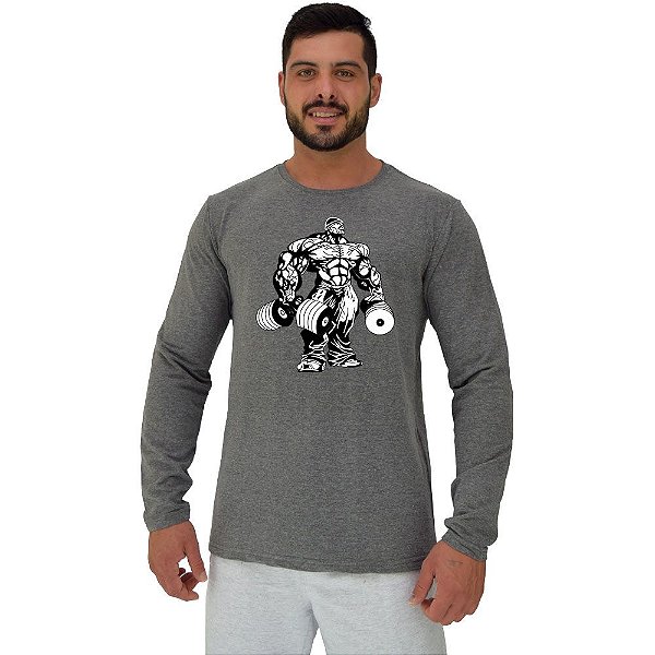 Camiseta Manga Longa Moletinho MXD Conceito Bodybuilding Com Halteres