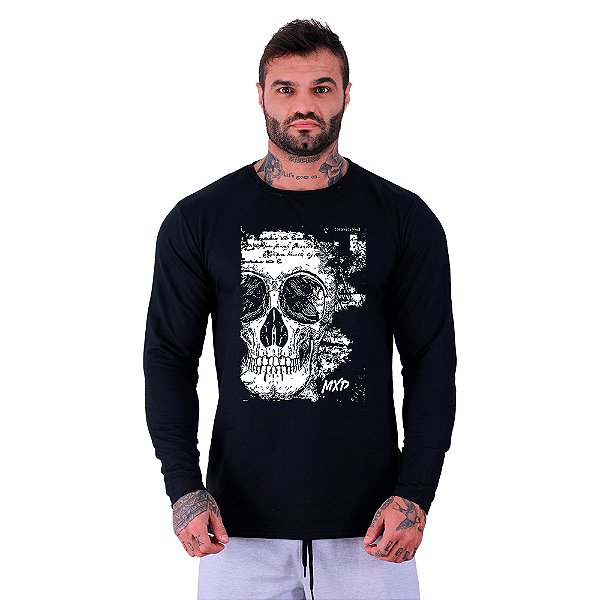 Camiseta Manga Longa Moletinho MXD Conceito Scribbled Skull