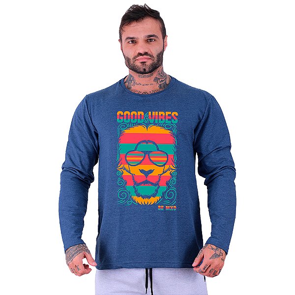 Camiseta Manga Longa Moletinho MXD Conceito Lion Good Vibes