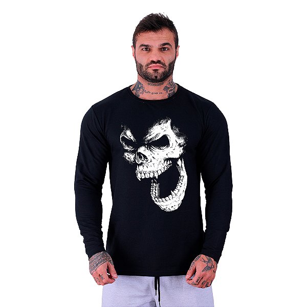 Camiseta Manga Longa Moletinho MXD Conceito Monkey Skull Gorila Caveira