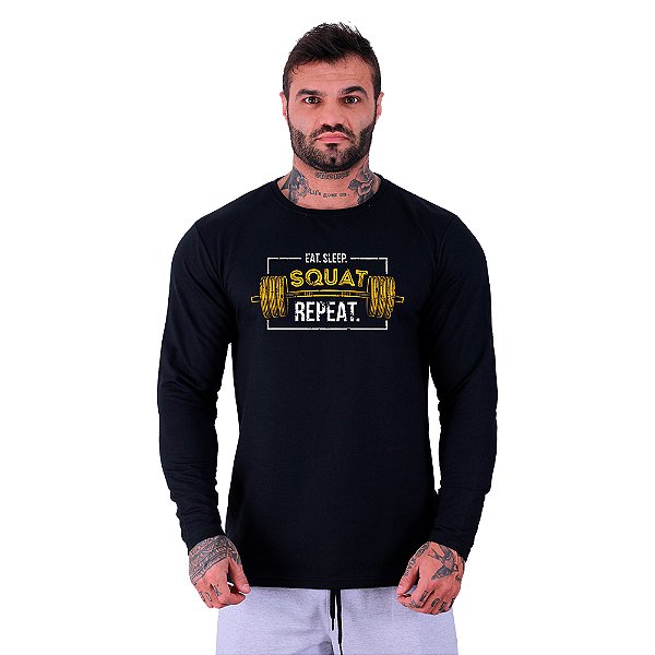Camiseta Manga Longa Moletinho MXD Conceito Squat Repeat Agache Repita