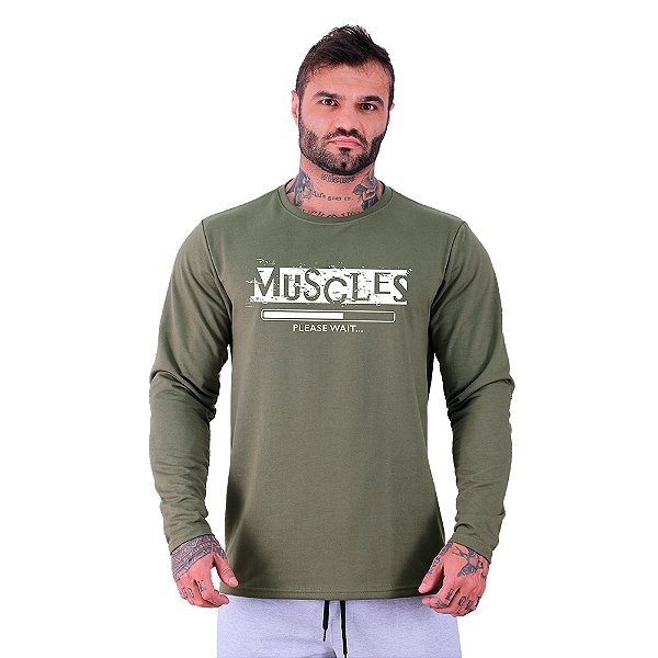 Camiseta Manga Longa Moletinho MXD Conceito Muscles Músculos Instalando