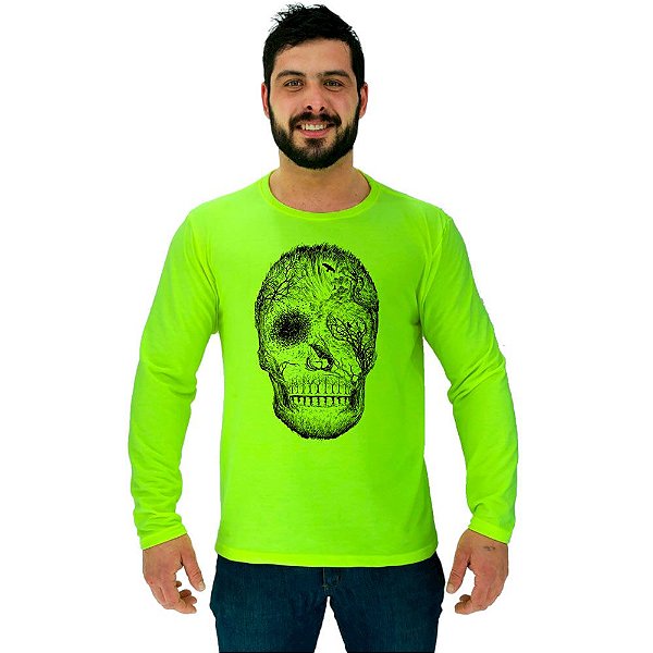 Camiseta Manga Longa Moletinho MXD Conceito Forest Skull Floresta