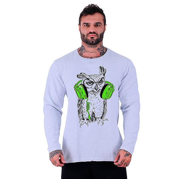 Camiseta Manga Longa Moletinho MXD Conceito Coruja De Headset