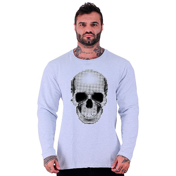 Camiseta Manga Longa Moletinho MXD Conceito Caveira Quadricular