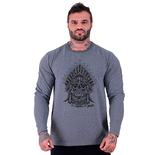 Camiseta Manga Longa Moletinho MXD Conceito Caveira Cacique