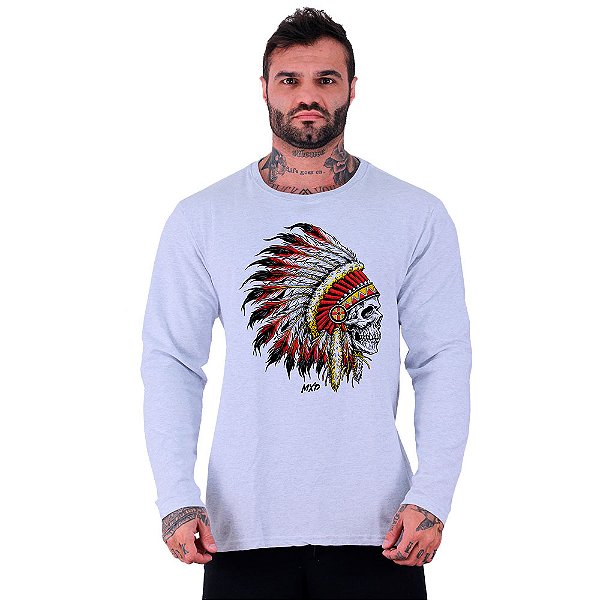 Camiseta Manga Longa Moletinho MXD Conceito Caveira Indígena