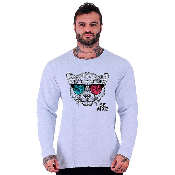 Camiseta Manga Longa Moletinho MXD Conceito Cheetah With Glasses