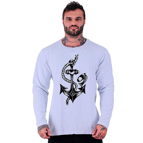 Camiseta Manga Longa Moletinho MXD Conceito Âncora Marinha Firmeza Segurança