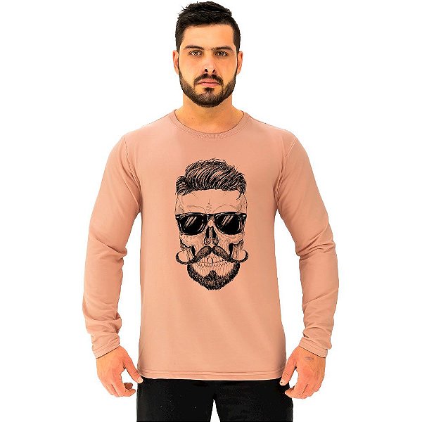 Camiseta Manga Longa Moletinho MXD Conceito Caveira De Óculos e Headphone
