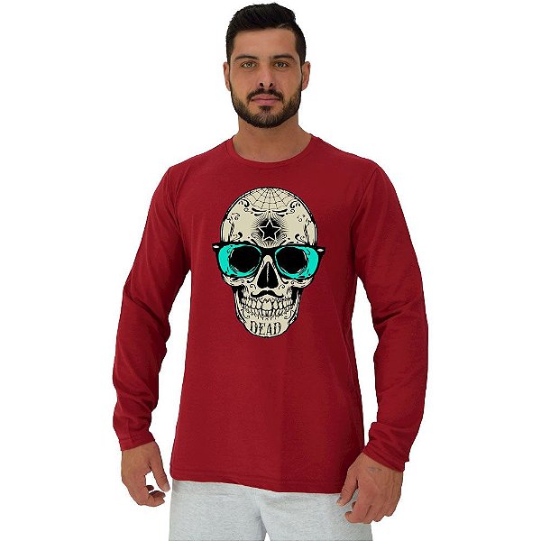 Camiseta Manga Longa Moletinho MXD Conceito Caveira Popstar Óculos Espelhado