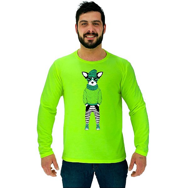 Camiseta Manga Longa Moletinho MXD Conceito Stylish Dog Bulldog Frances