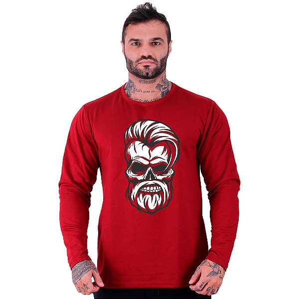 Camiseta Manga Longa Moletinho MXD Conceito Stylish Skull Topéte