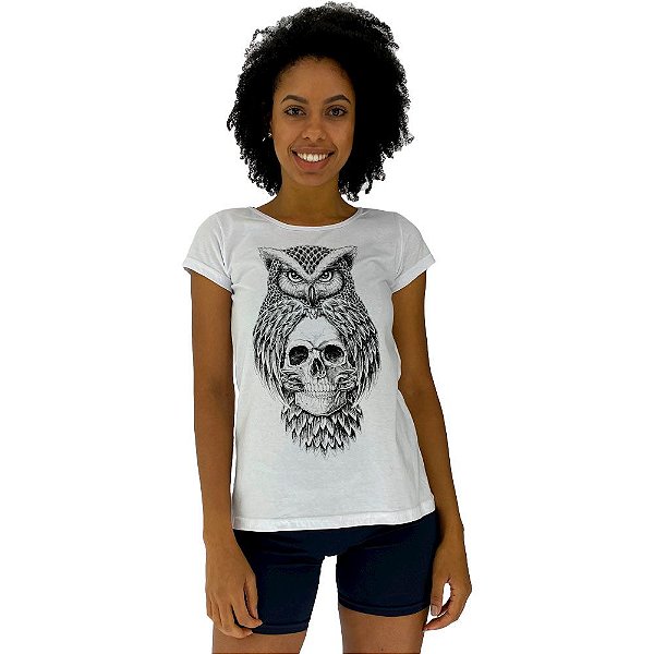 Camiseta Babylook Feminina MXD Conceito Coruja da Caveira Sabia