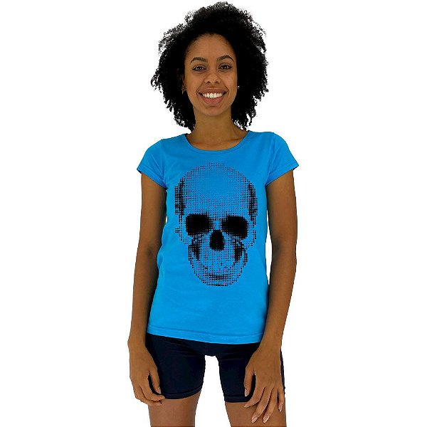 Camiseta Babylook Feminina MXD Conceito Caveira Pontilhada