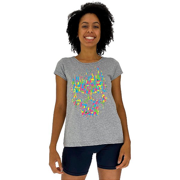 Camiseta Babylook Feminina MXD Conceito Caveira Abstrada