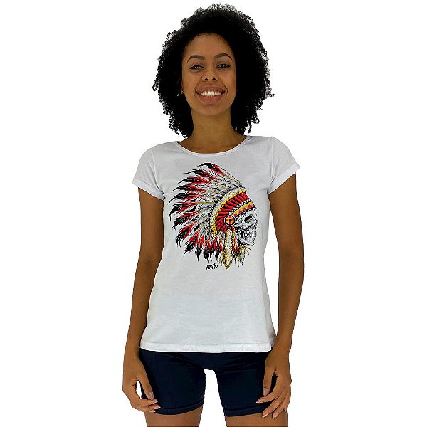 Camiseta Babylook Feminina MXD Conceito Caveira Índio