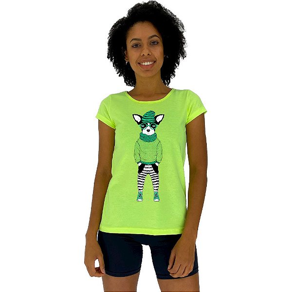 Camiseta Babylook Feminina MXD Conceito Cachorro Estiloso