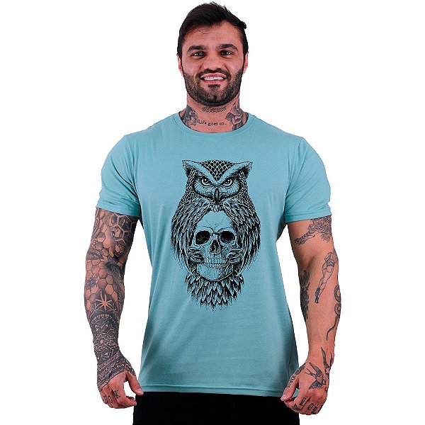 Camiseta Tradicional Masculina Manga Curta MXD Conceito Owl And Skull