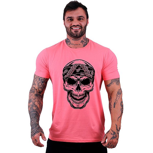 Camiseta Tradicional Masculina Manga Curta MXD Conceito Caveira Com Bandana