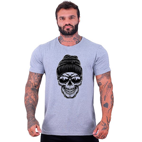 Camiseta Tradicional Masculina Manga Curta MXD Conceito Caveira Com Gorro
