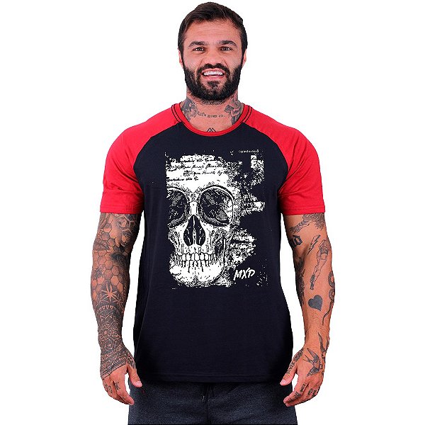 Camiseta Tradicional Masculina Manga Curta MXD Conceito Scribbled Skull Manuscrito