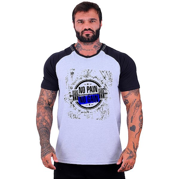Camiseta Tradicional Masculina Manga Curta MXD Conceito No Pain No Gain Halteres