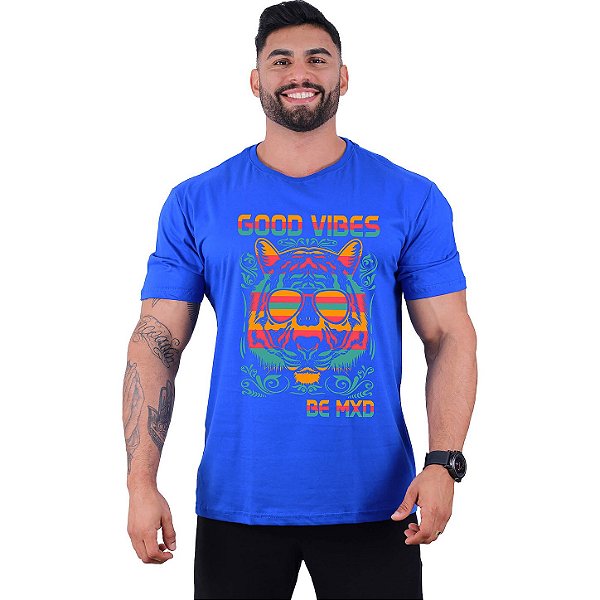 Camiseta Tradicional Masculina Manga Curta MXD Conceito Tigre Good Vibes