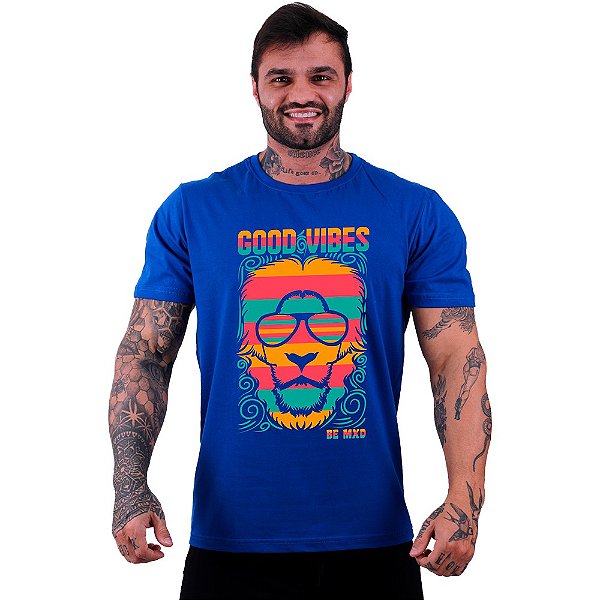 Camiseta Tradicional Masculina Manga Curta MXD Conceito Lion Good Vibes
