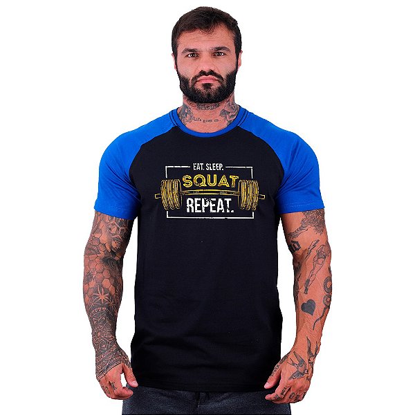 Camiseta Tradicional Masculina Manga Curta MXD Conceito Squat Repeat Agachamento
