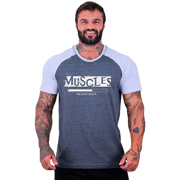 Camiseta Tradicional Masculina Manga Curta MXD Conceito Muscles Please Wait