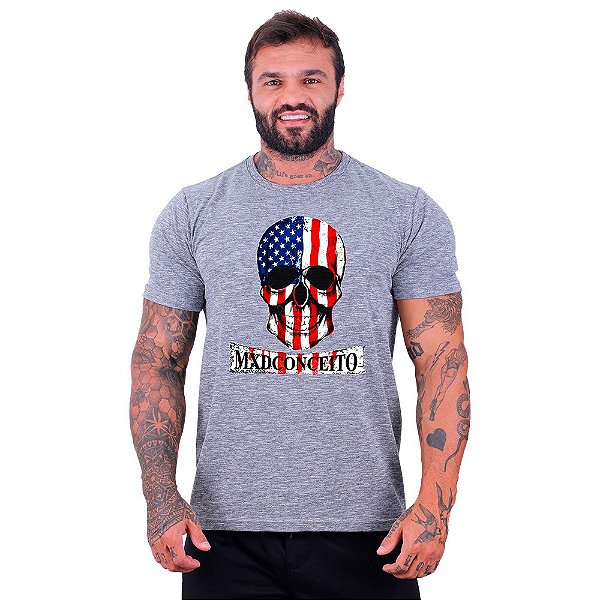 Camiseta Tradicional Masculina Manga Curta MXD Conceito Caveira Americana